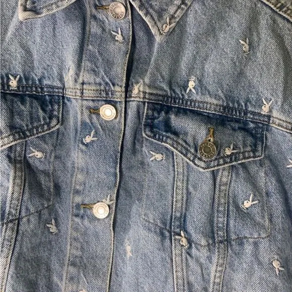 Playboy X PacSun XS/S Raining Bunnies Cropped Trucker Jean Jacket