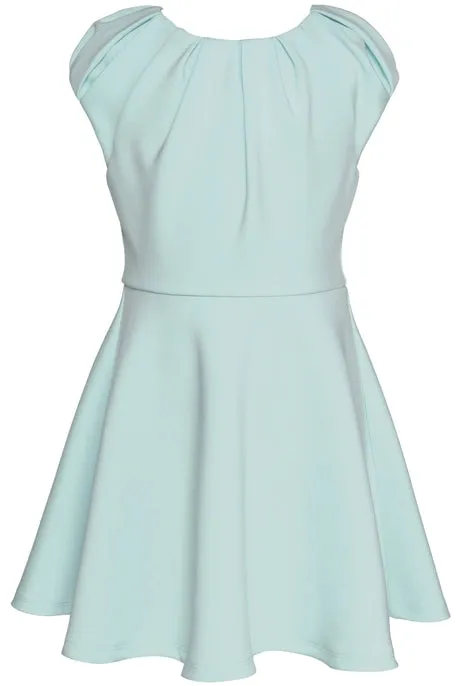 Pleated Neckline Scuba Dress - Aqua..