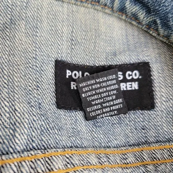 Polo Ralph Lauren Womens Denim Cropped Trucker Jacket Size Small Blue Pockets