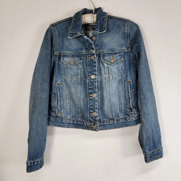 Polo Ralph Lauren Womens Denim Cropped Trucker Jacket Size Small Blue Pockets