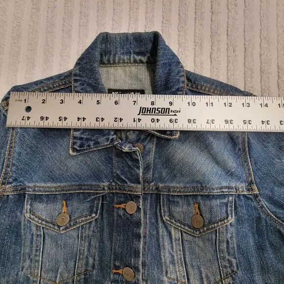 Polo Ralph Lauren Womens Denim Cropped Trucker Jacket Size Small Blue Pockets