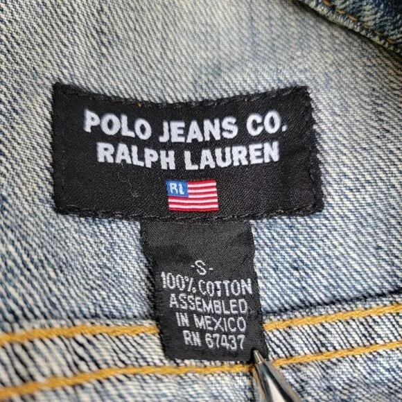 Polo Ralph Lauren Womens Denim Cropped Trucker Jacket Size Small Blue Pockets
