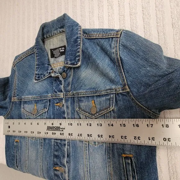Polo Ralph Lauren Womens Denim Cropped Trucker Jacket Size Small Blue Pockets