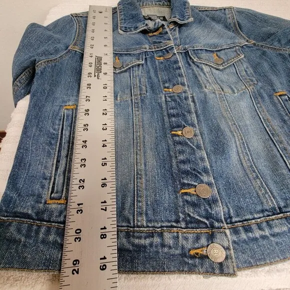 Polo Ralph Lauren Womens Denim Cropped Trucker Jacket Size Small Blue Pockets
