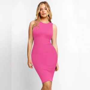 Popilush Pink Ribbed Shapewear Modal Tummy Control Midi Dress size large