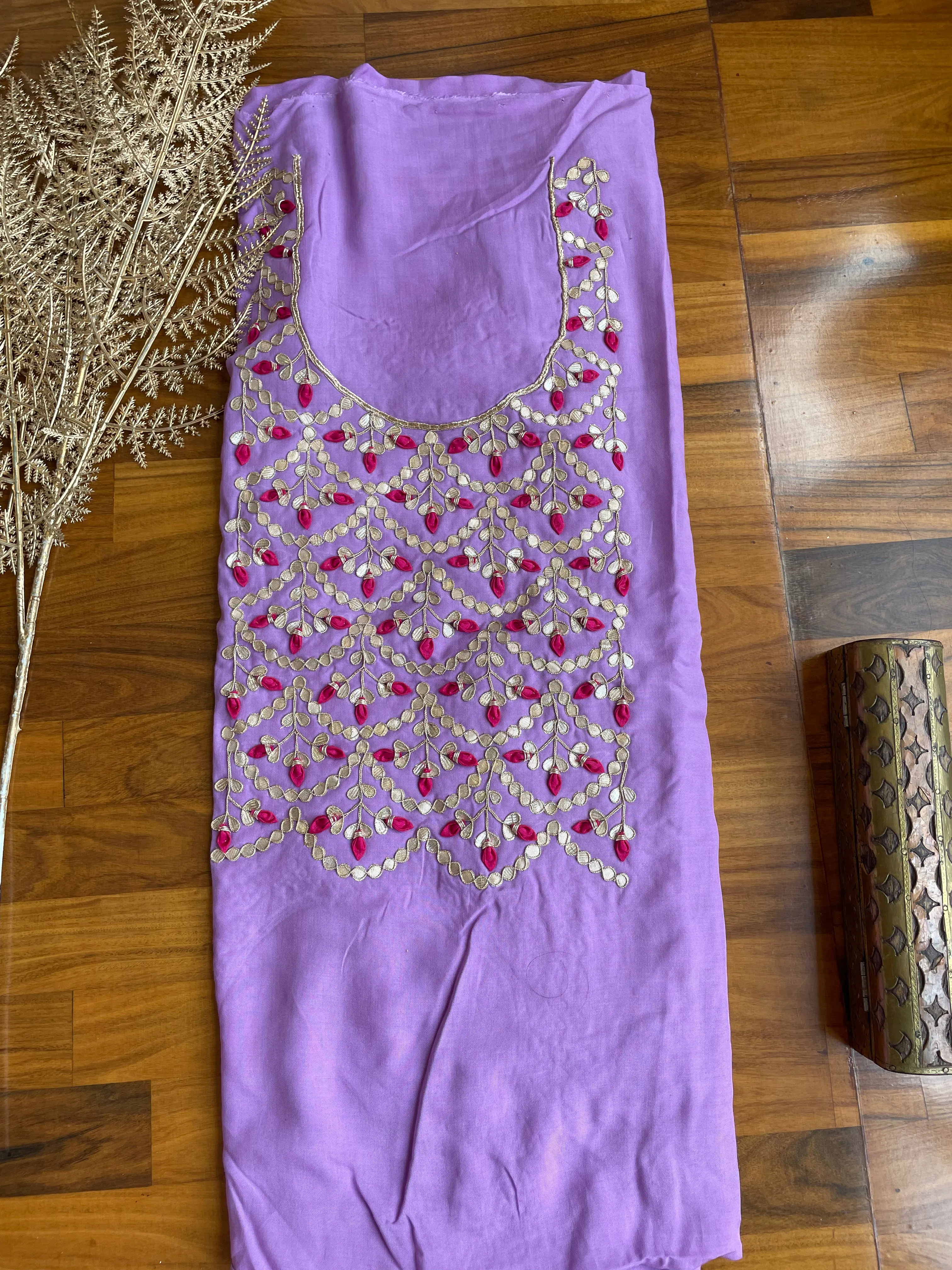 Purple Maslin Gota Patti Kurti