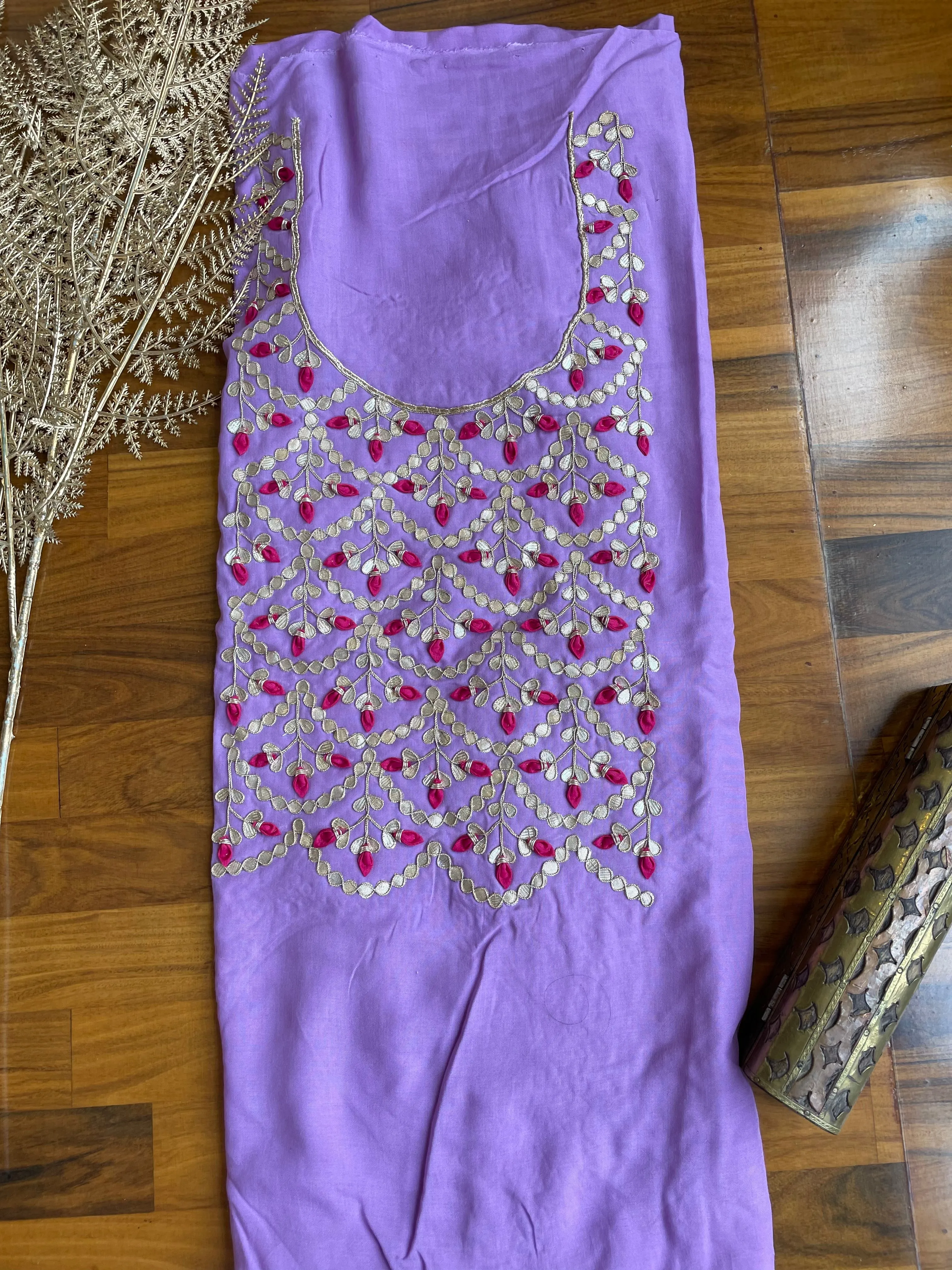 Purple Maslin Gota Patti Kurti