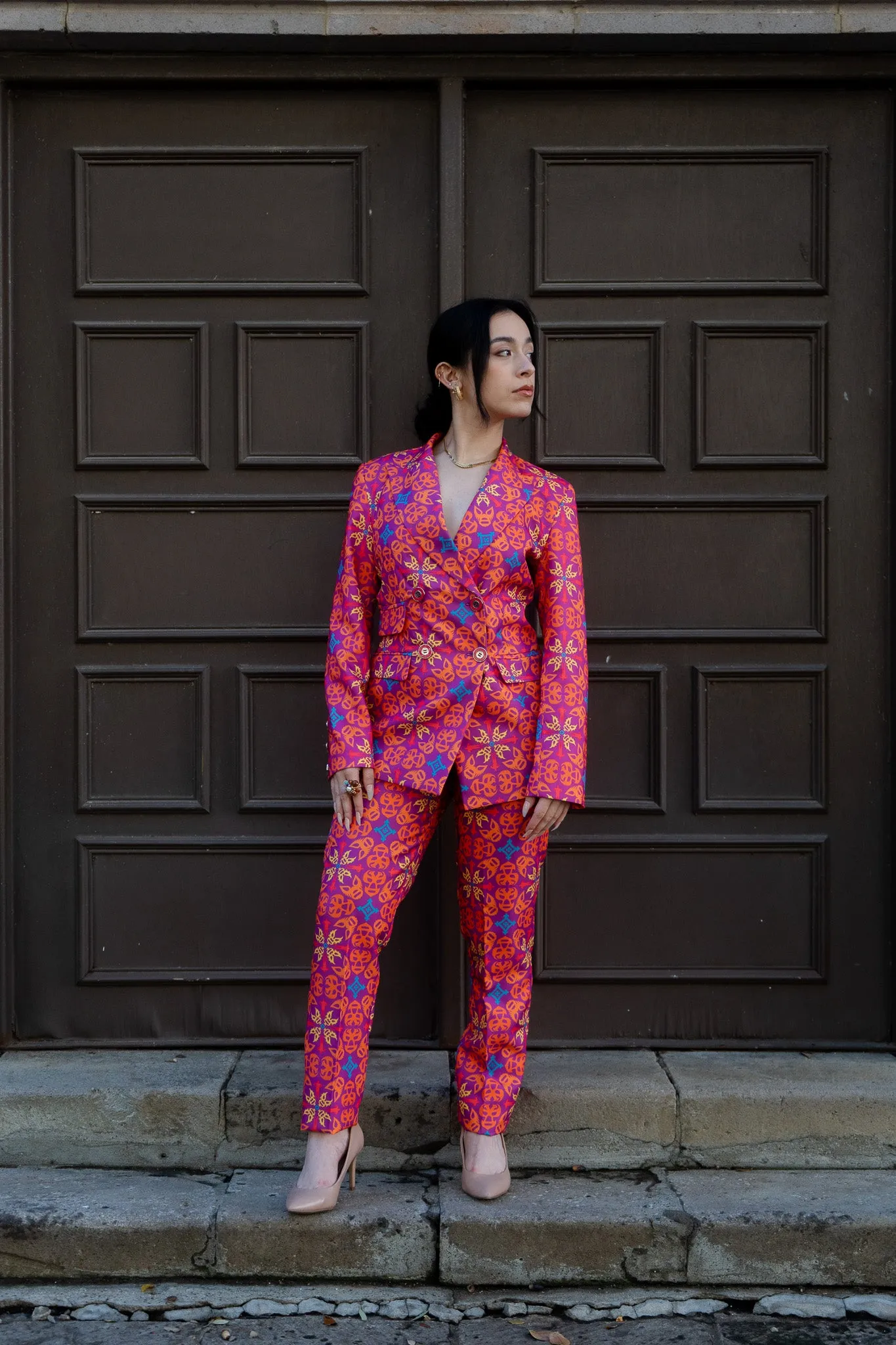 Quadrilateral Double-Breasted Suit Blazer