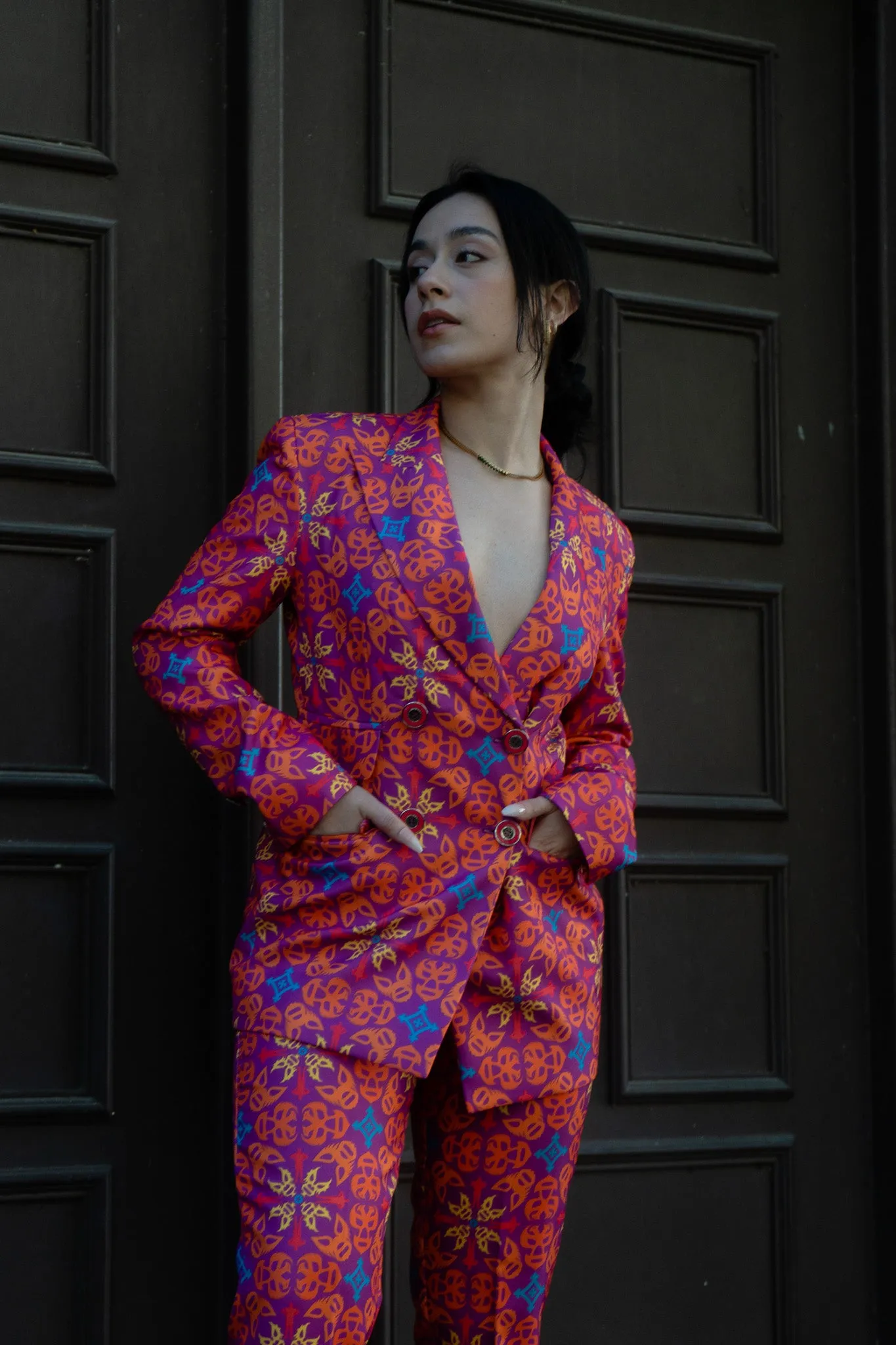 Quadrilateral Double-Breasted Suit Blazer