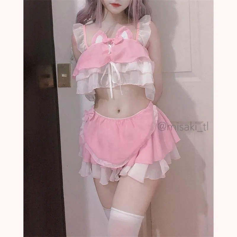 "BLACK/PINK CAT MAIDEN" LINGERIE SUIT K092403