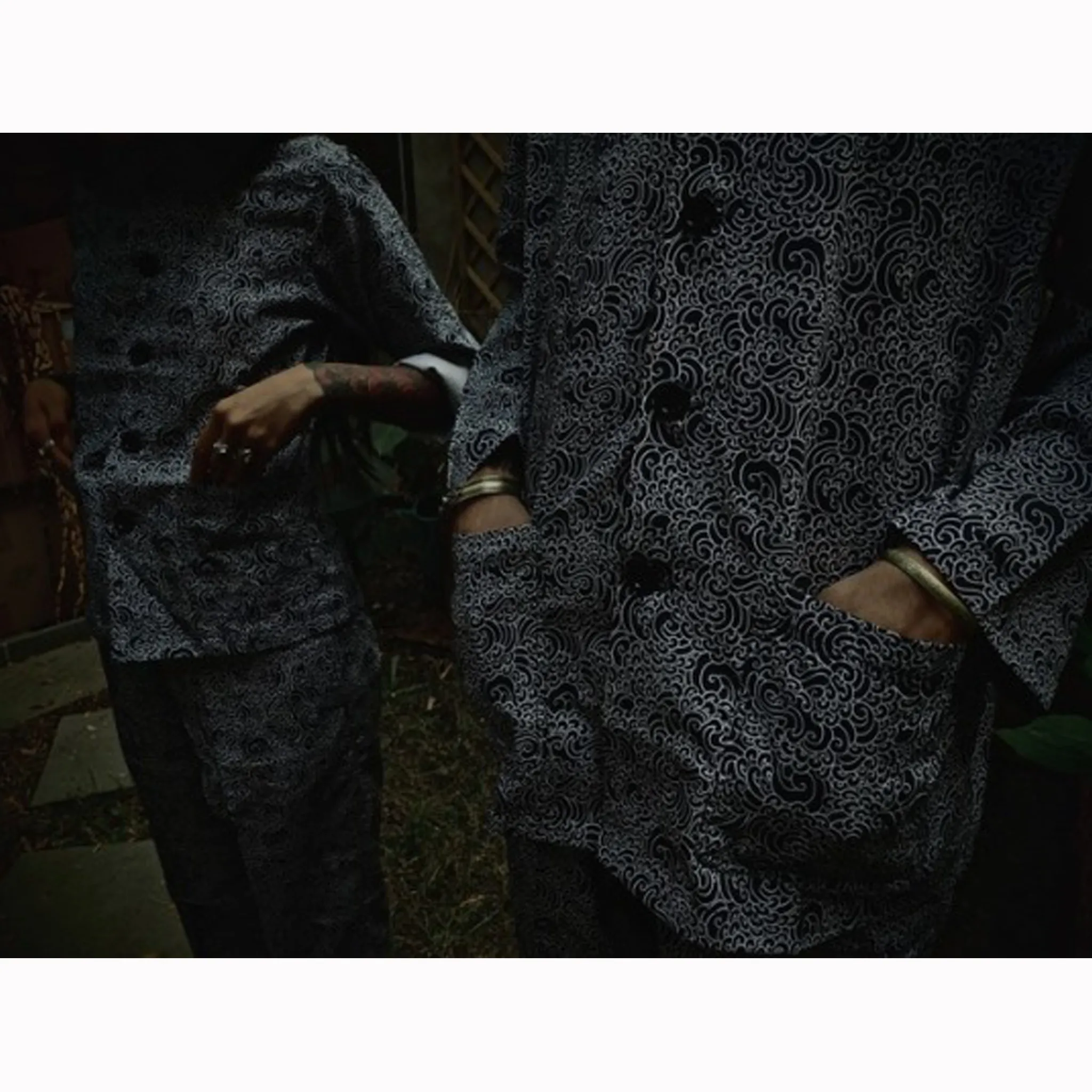 "GUY LE TATOOER X LOCO MOSQUITO" ALLOVER BLACK WAVES MENS SHIRT JACKET