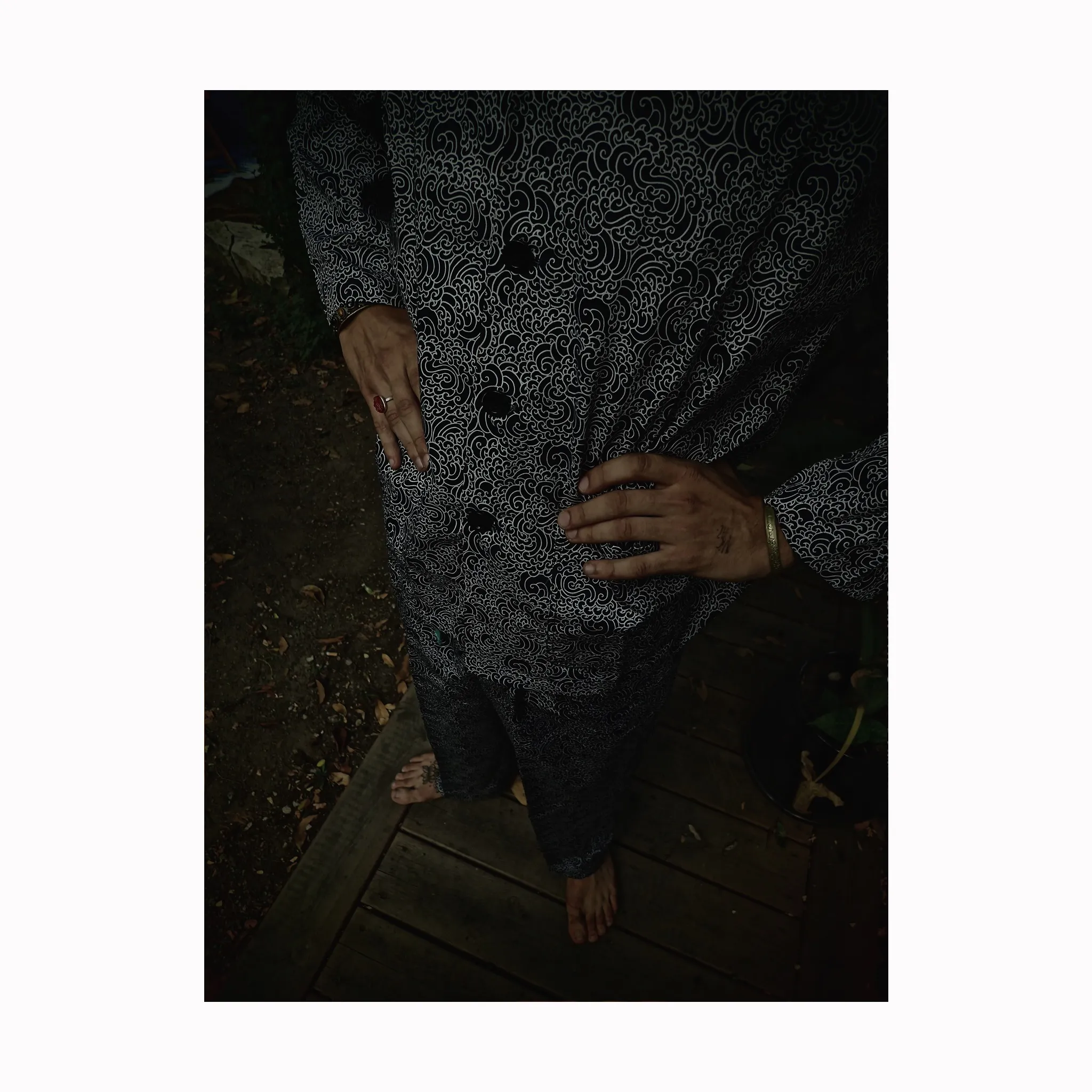 "GUY LE TATOOER X LOCO MOSQUITO" ALLOVER BLACK WAVES MENS SHIRT JACKET