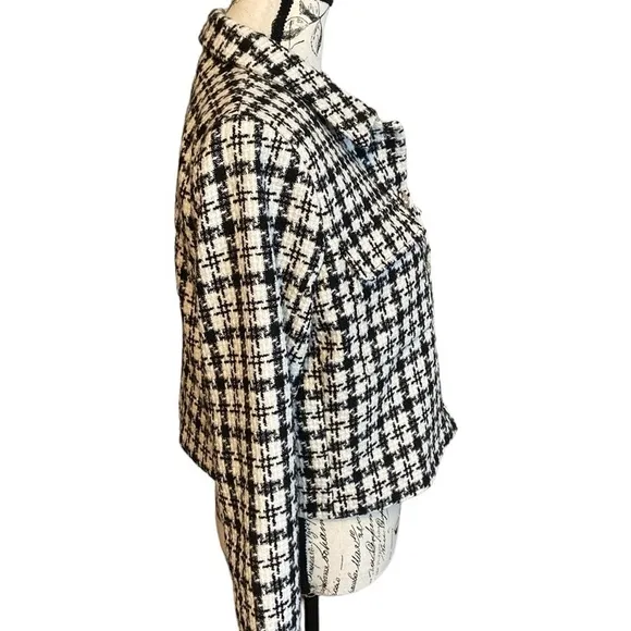 Rachel Zoe Cropped Jacket Gold Tone Buttons Plaid Black &amp; White Size M New