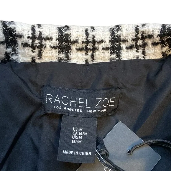 Rachel Zoe Cropped Jacket Gold Tone Buttons Plaid Black &amp; White Size M New