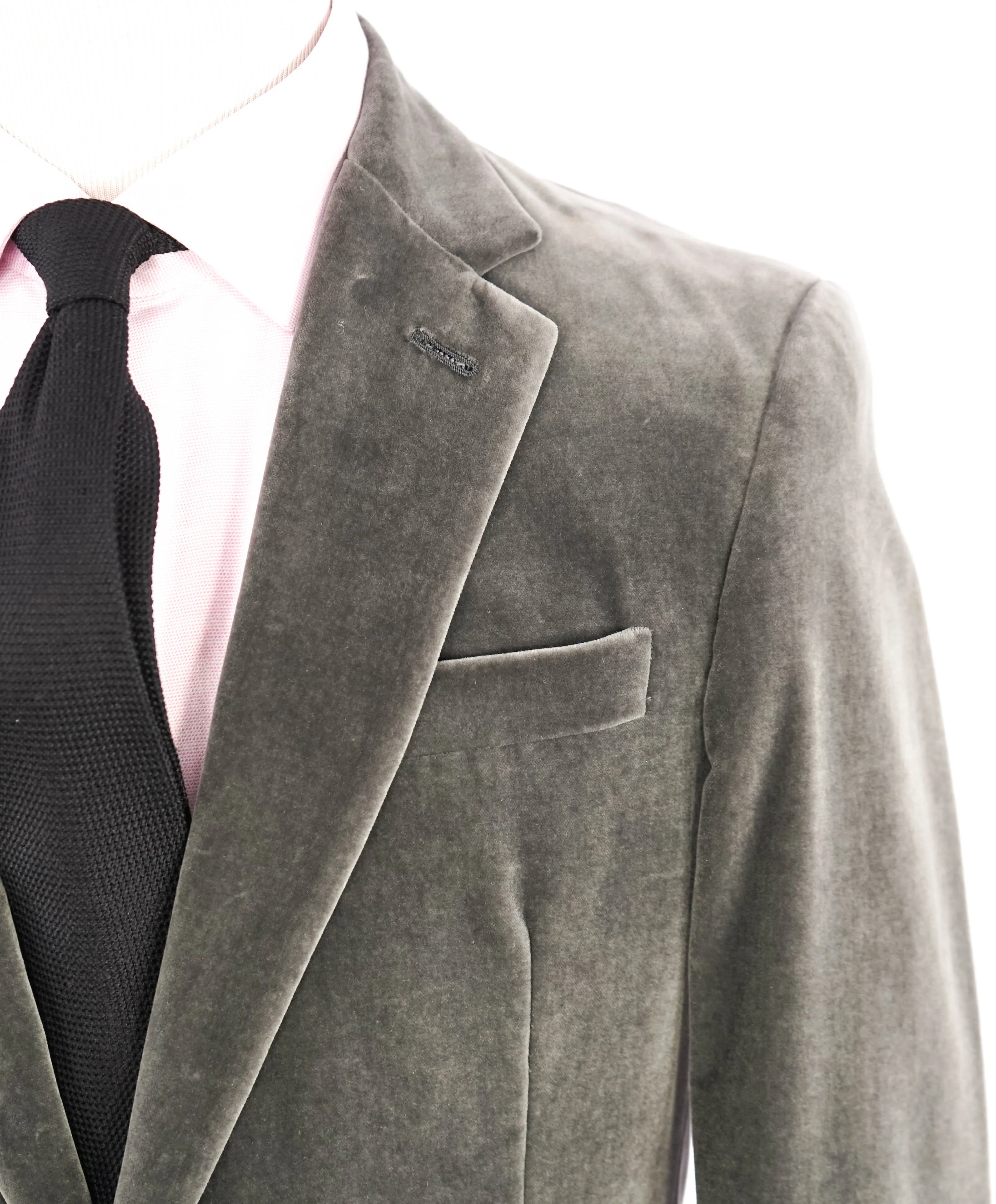 RALPH LAUREN PURPLE LABEL - *VELVET* Gray Solid Notch Lapel Blazer - 40R