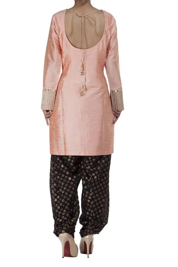 Raw silk short suit with patiala salwar