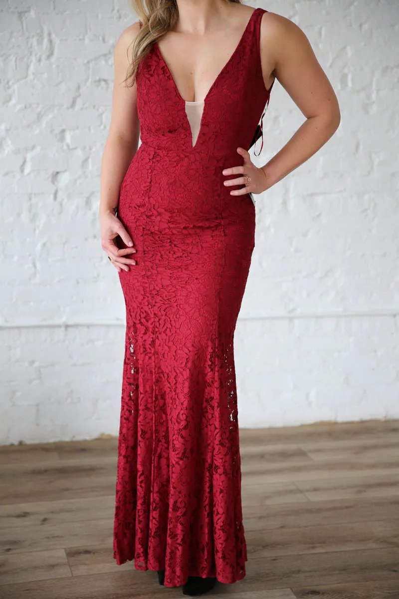 Red Lace Fit and Flare Dress Rental - Size Small