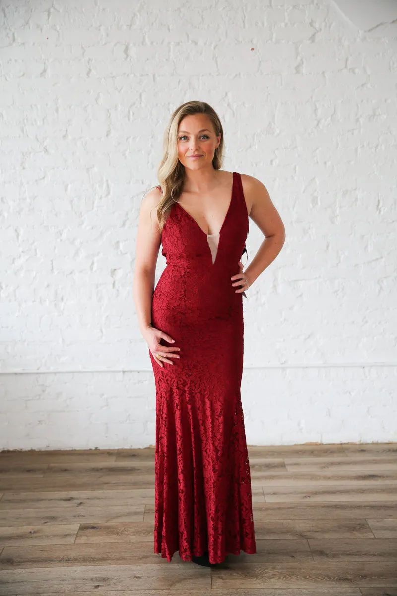 Red Lace Fit and Flare Dress Rental - Size Small