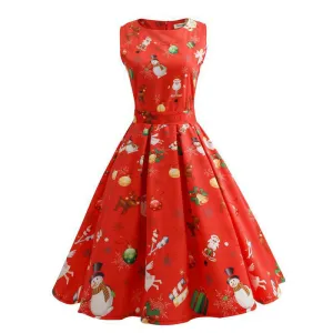 Red Printed Christmas Dress
