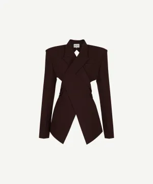 [Restocked] Deep mahogany overlapped lapel collar open-back blazer