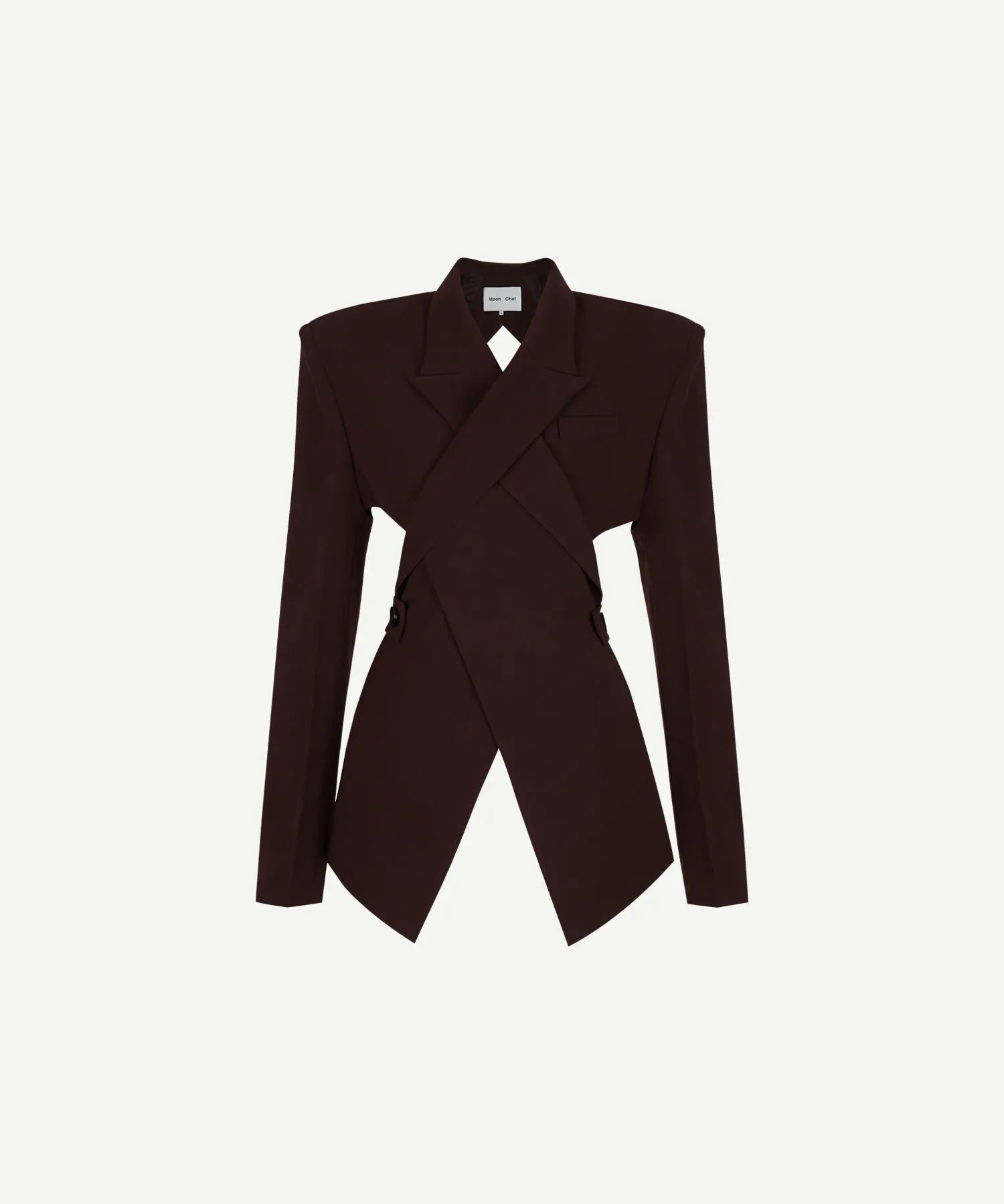 [Restocked] Deep mahogany overlapped lapel collar open-back blazer