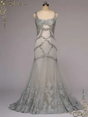 Retro Hollywood Silver Fit and Flare Wedding Dress YULIA