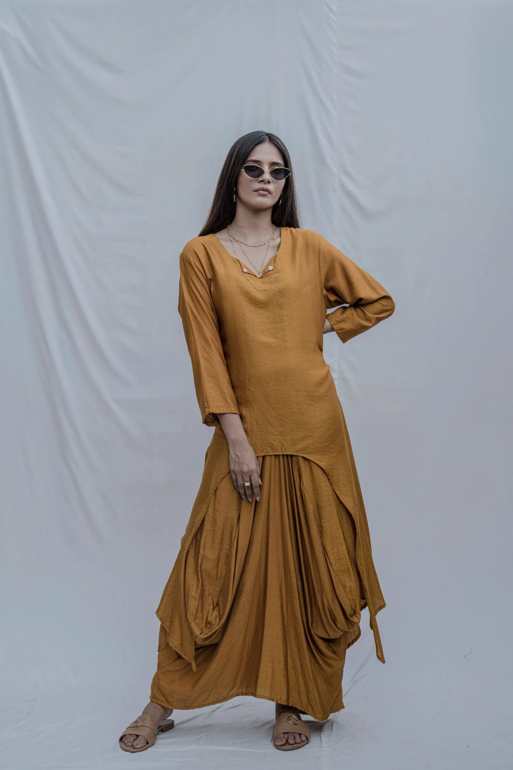Rosemary - Mustard Cowl Dress