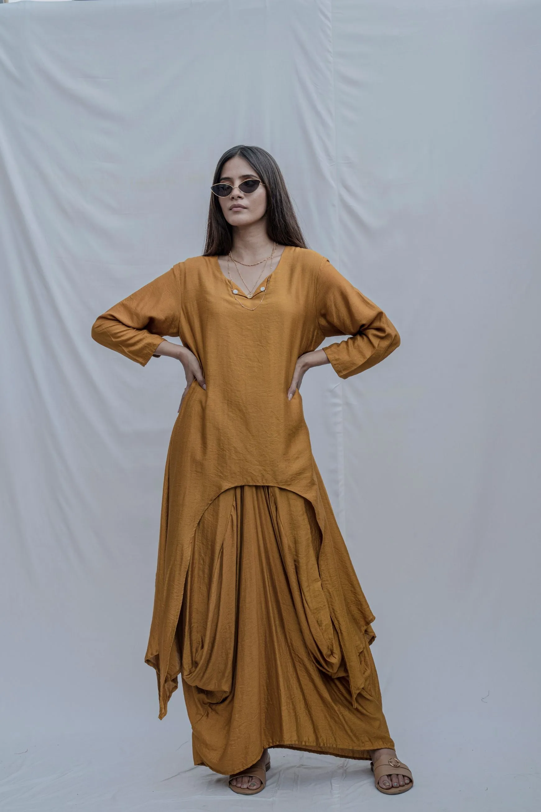 Rosemary - Mustard Cowl Dress