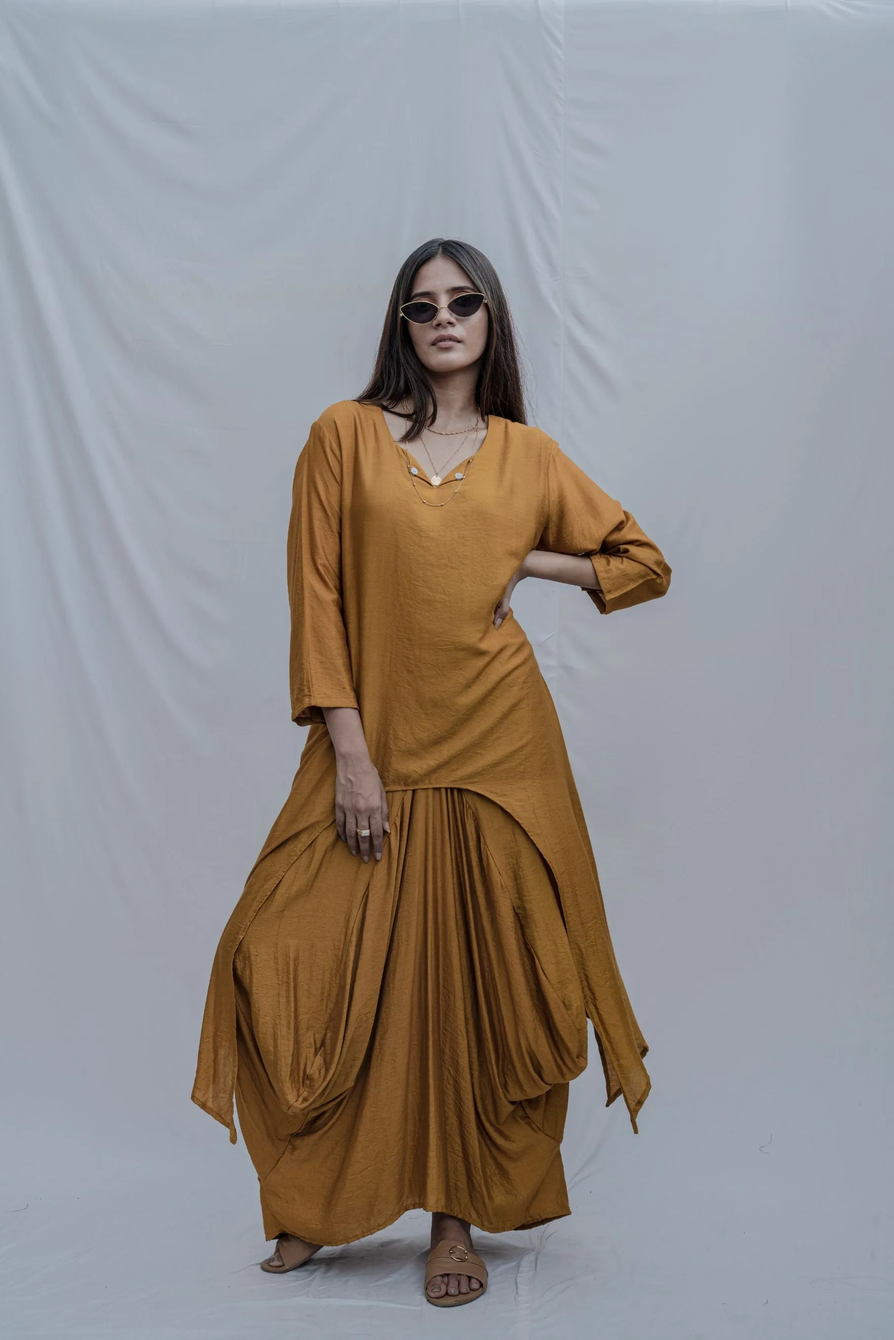 Rosemary - Mustard Cowl Dress