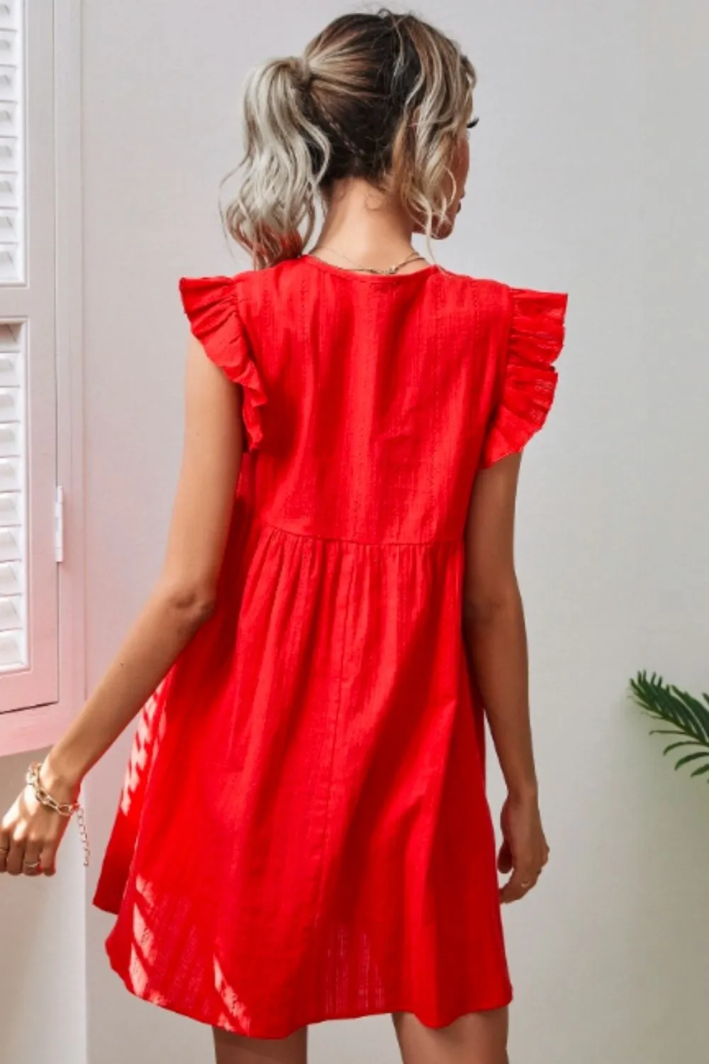 Ruffle Trim Mini Dress Red
