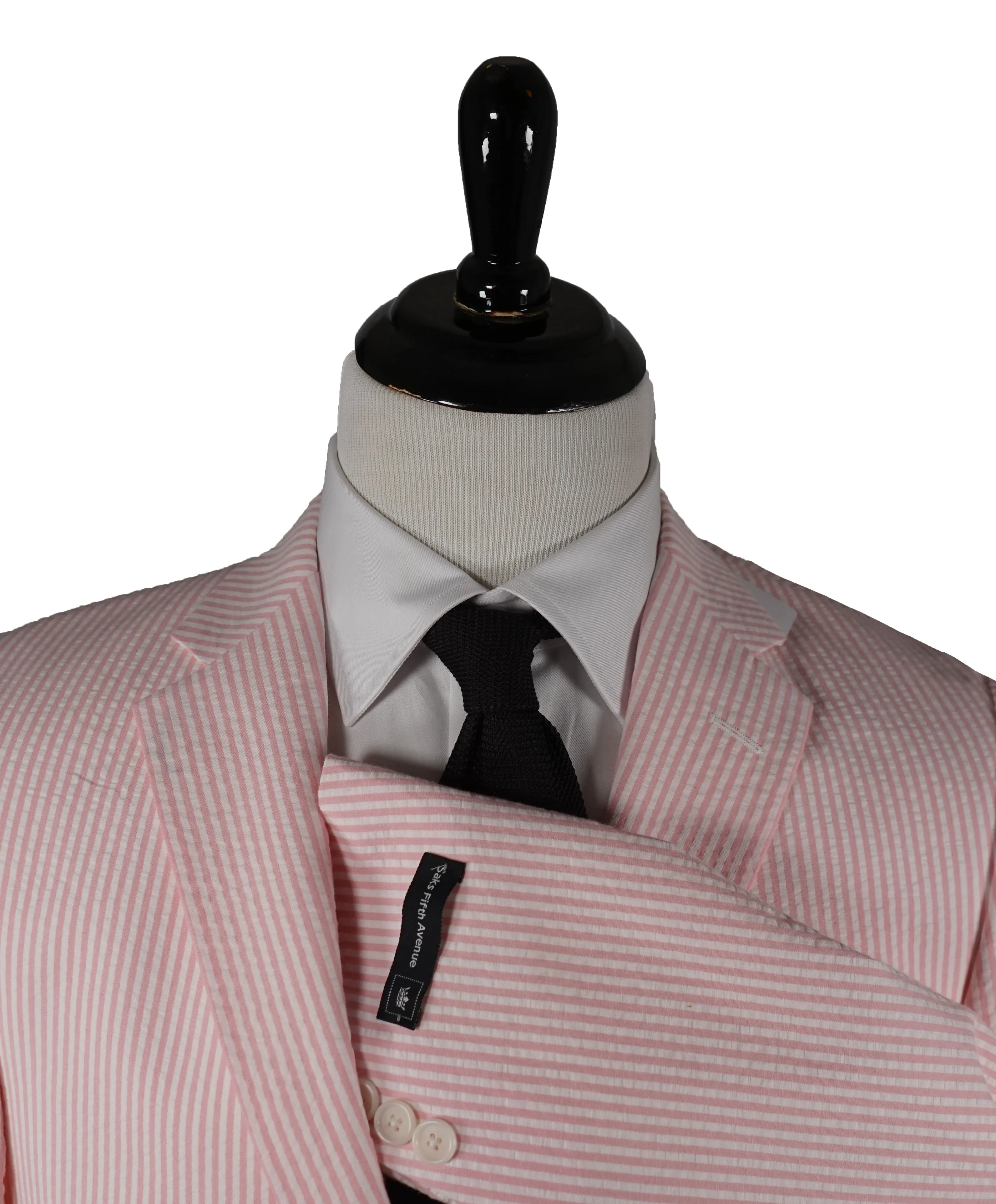 SAKS 5TH AVE BY HICKEY FREEMAN - Ivory & Pink Seersucker Striped Blazer -  40R