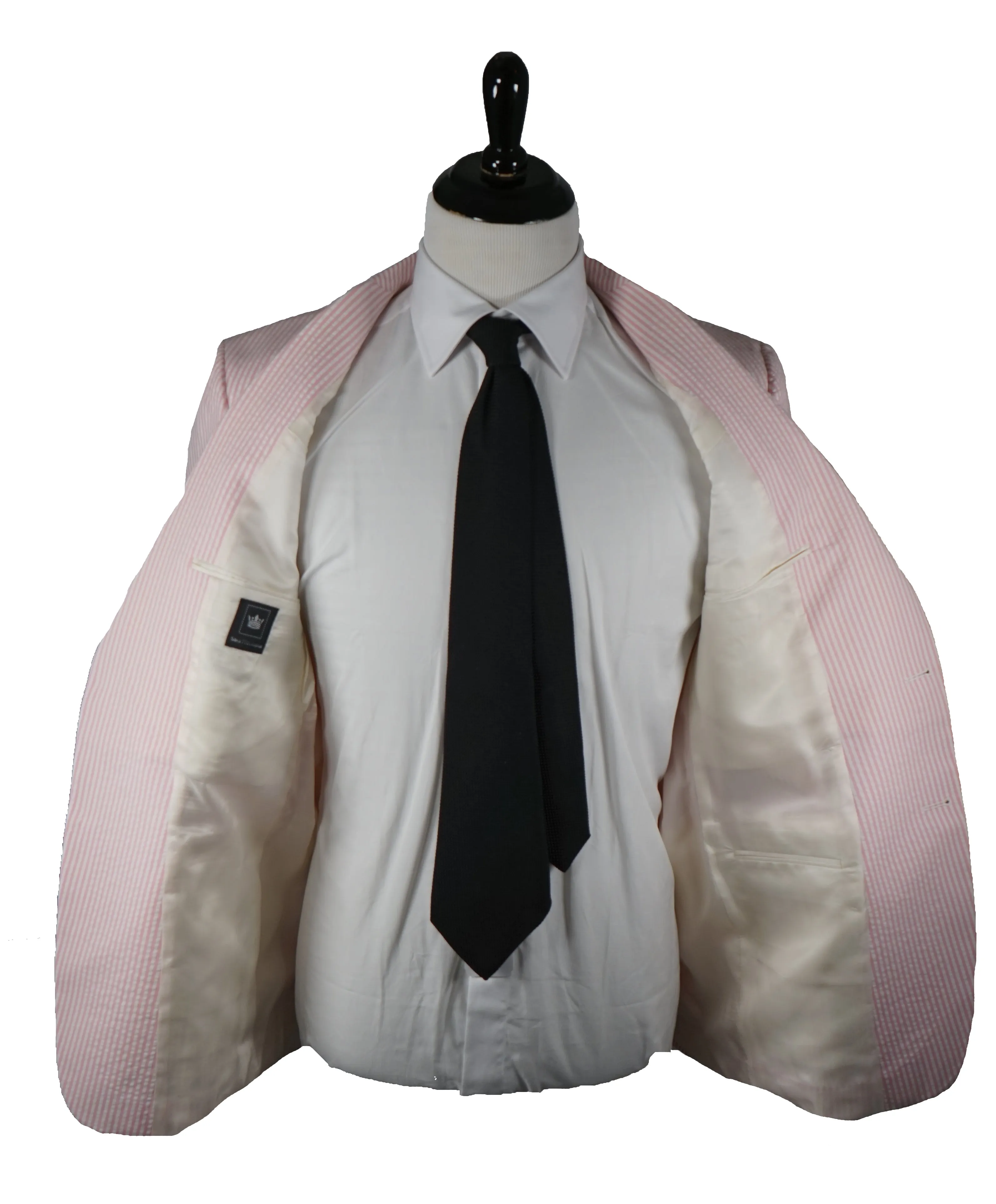 SAKS 5TH AVE BY HICKEY FREEMAN - Ivory & Pink Seersucker Striped Blazer -  40R