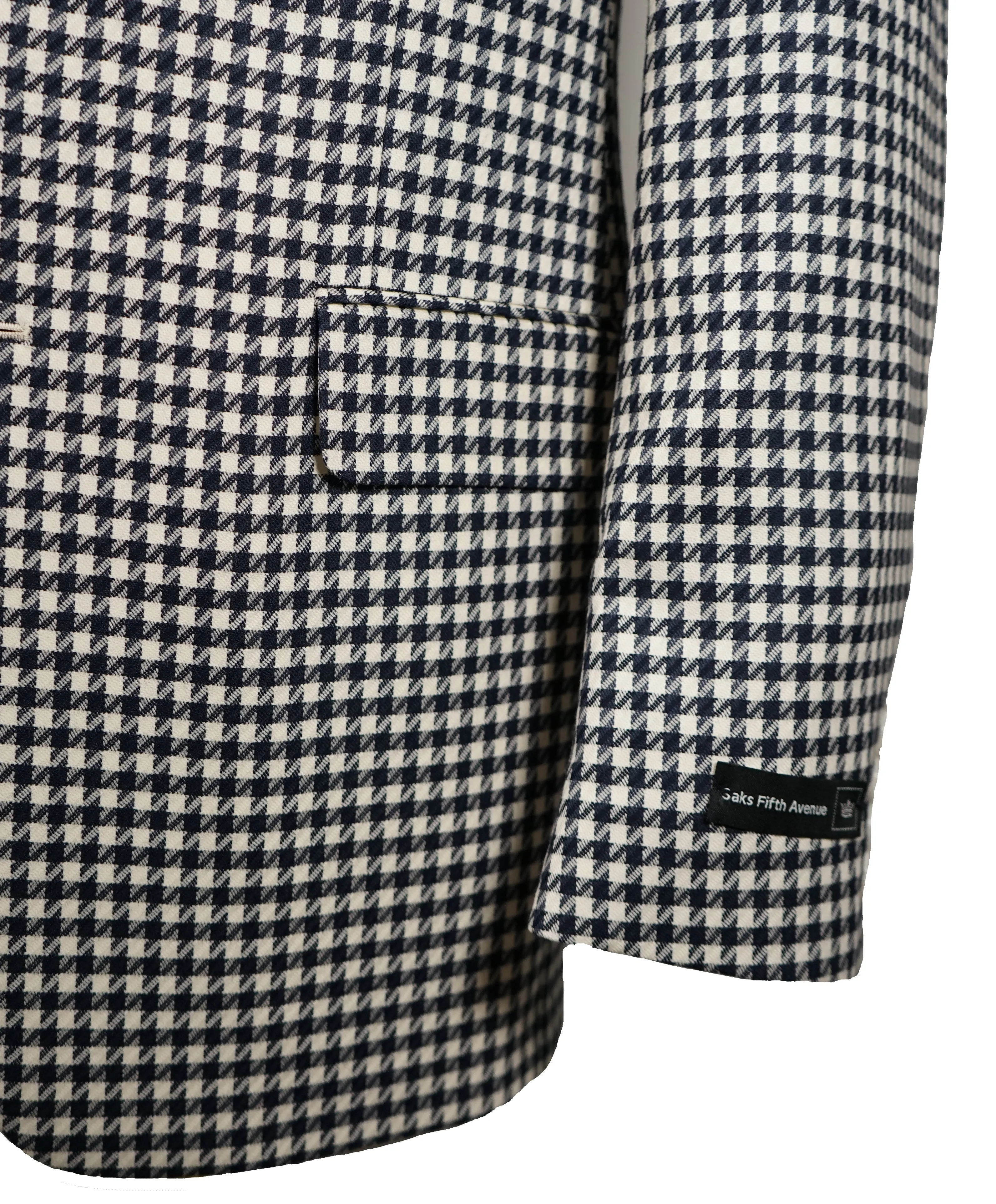 SAKS 5TH AVE BY HICKEY FREEMAN - Navy & Ivory Houndstooth Wool Blazer - 40S