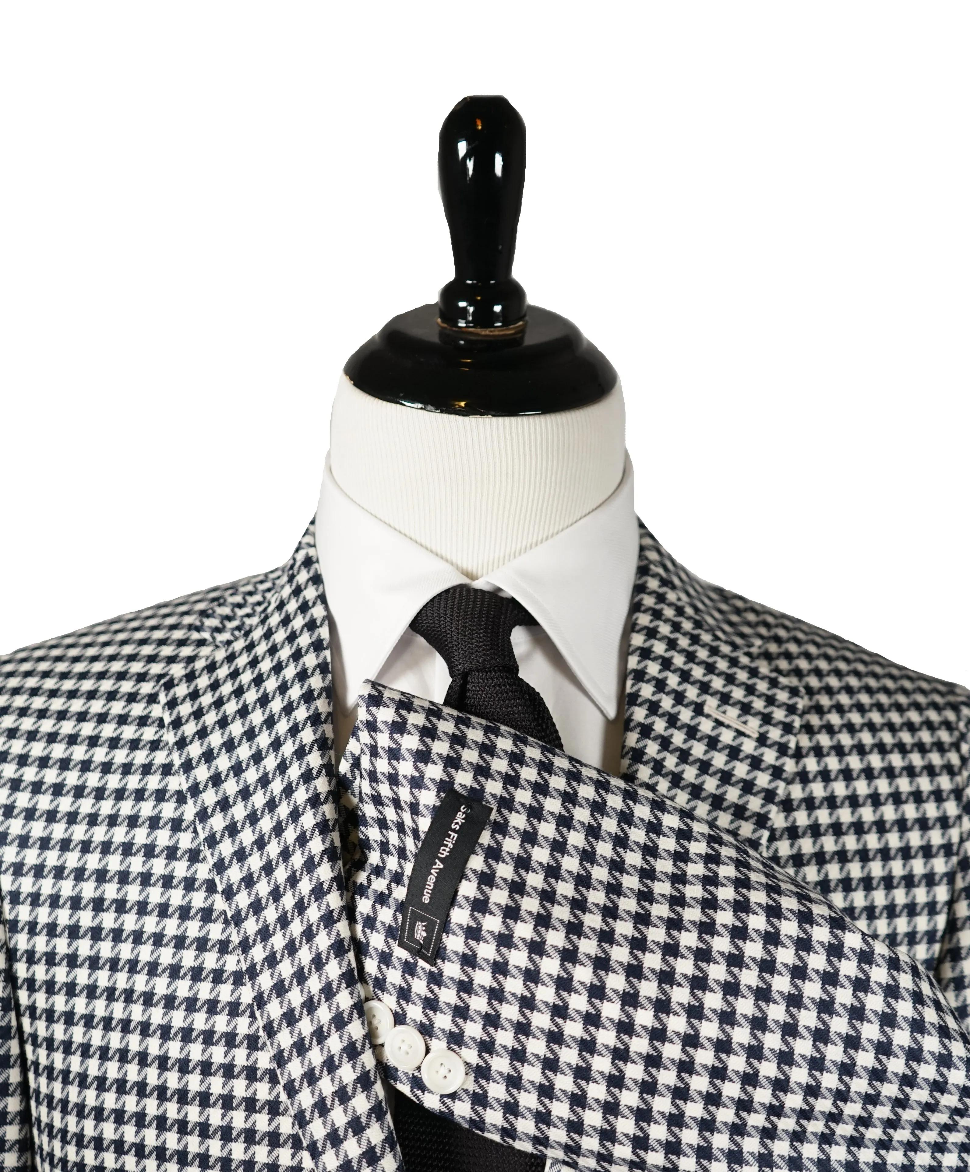 SAKS 5TH AVE BY HICKEY FREEMAN - Navy & Ivory Houndstooth Wool Blazer - 40S