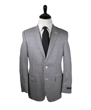 SAKS 5TH AVE BY HICKEY FREEMAN -Navy & Ivory Houndstooth Wool Blazer - 44R