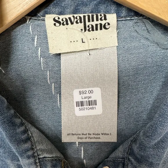 SAVANNAH JANE - Denim Cropped Rhinestone Fringe Jacket - SZ Large‎ NEW W…
