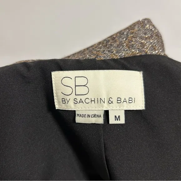 SB by Sachin Babi Cropped Moto Silver Gold Sparkled Sequin Jacket Size Medium