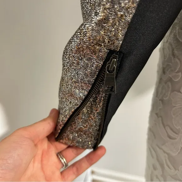 SB by Sachin Babi Cropped Moto Silver Gold Sparkled Sequin Jacket Size Medium