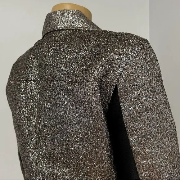 SB by Sachin Babi Cropped Moto Silver Gold Sparkled Sequin Jacket Size Medium