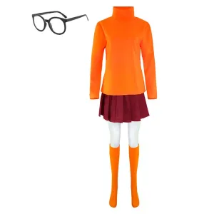 Scooby Doo Velma TV Character Orange Oufits Cosplay Costume Outfits Halloween Carnival Suit