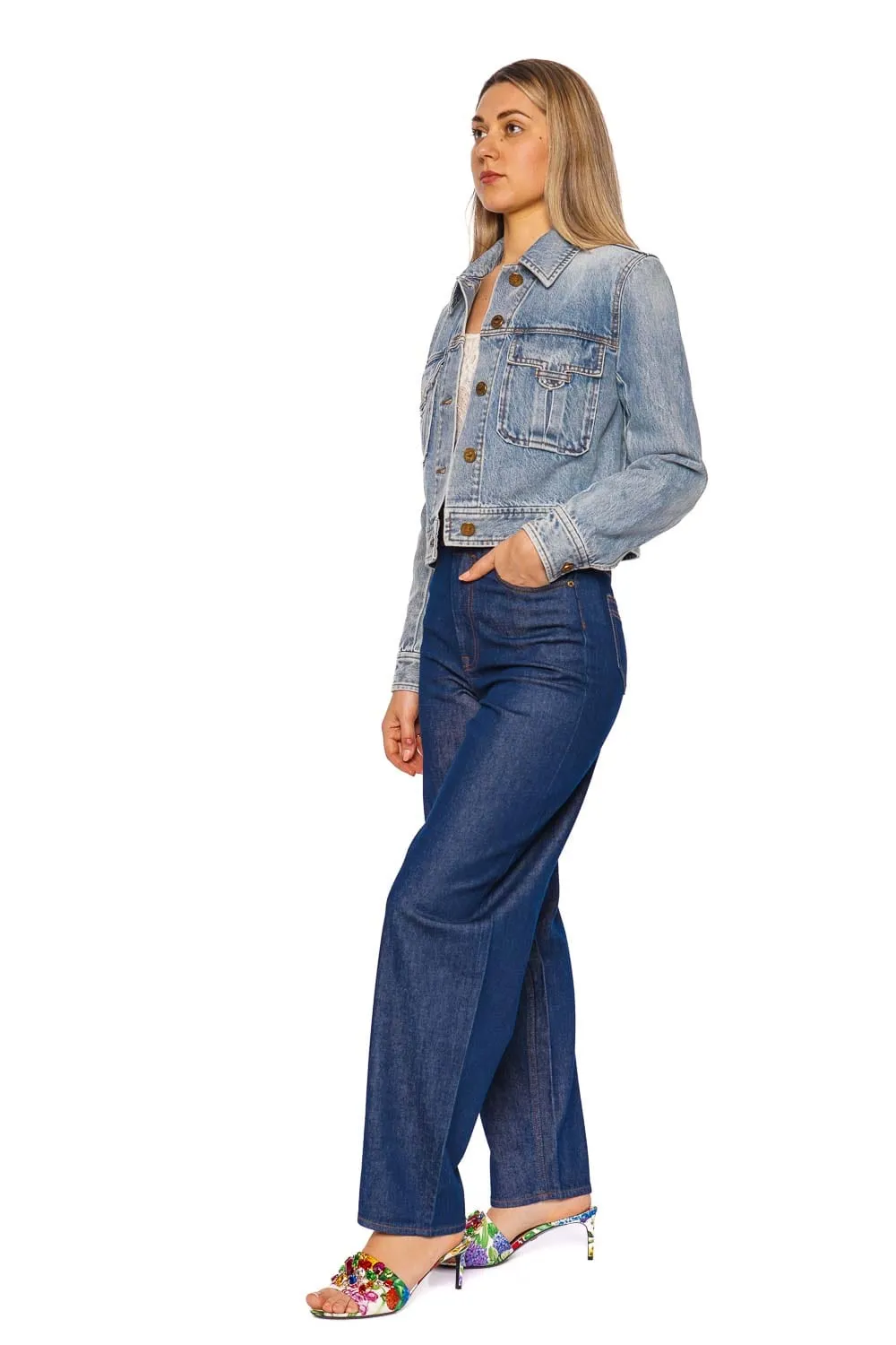 Sea Foam Cropped Denim jacket
