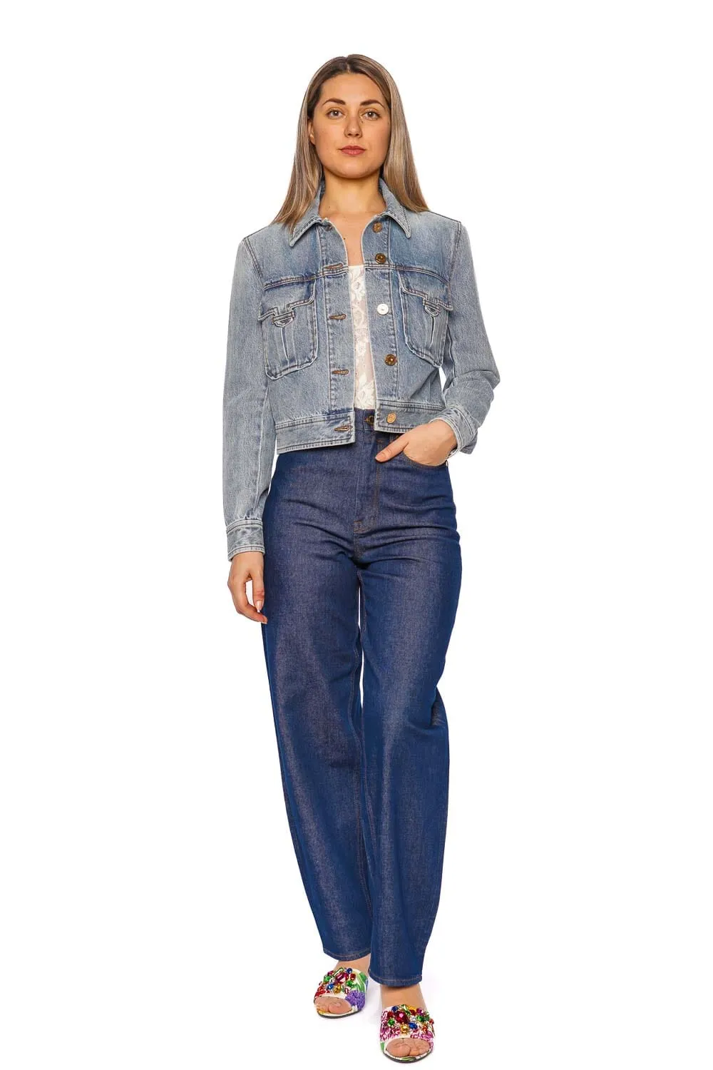 Sea Foam Cropped Denim jacket