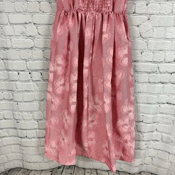 Self Contrast Penelope Smocked Midi Dress Women Size L Red Daisy Clip Sleeveless