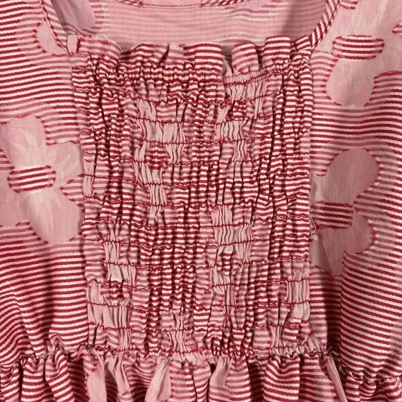 Self Contrast Penelope Smocked Midi Dress Women Size L Red Daisy Clip Sleeveless