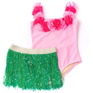 Shade Critters Light Pink Hula Lei One Piece & Fringe Skirt Swim Set