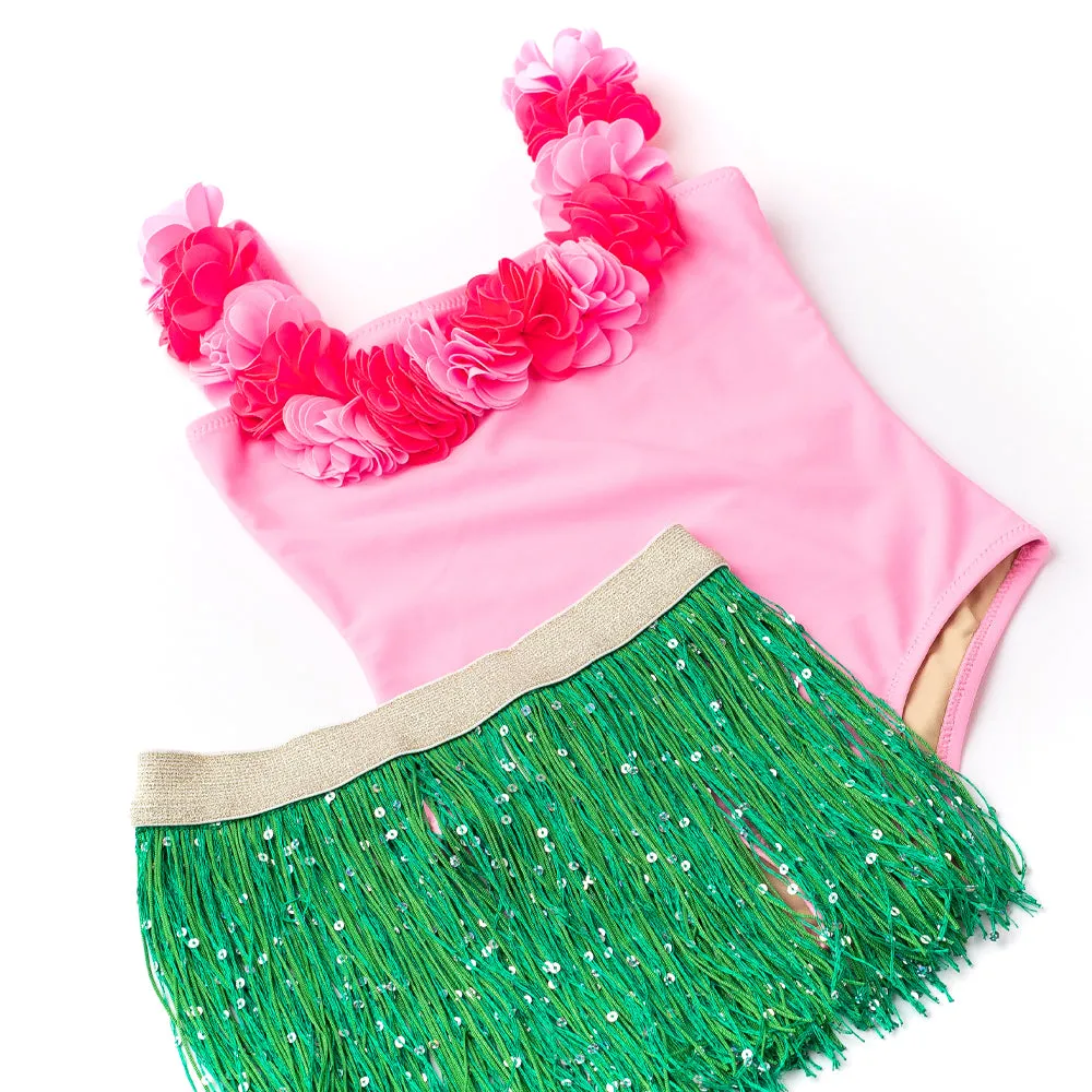 Shade Critters Light Pink Hula Lei One Piece & Fringe Skirt Swim Set
