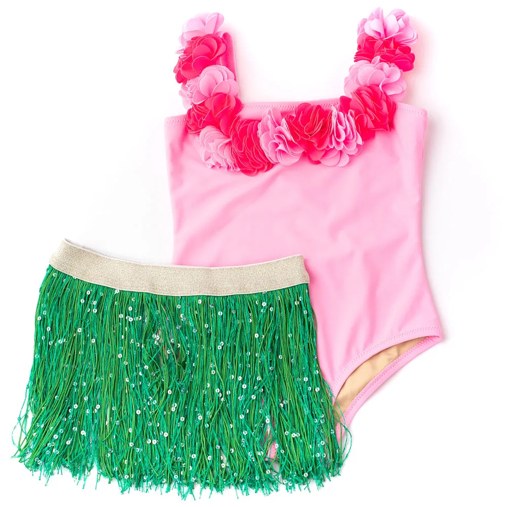 Shade Critters Light Pink Hula Lei One Piece & Fringe Skirt Swim Set