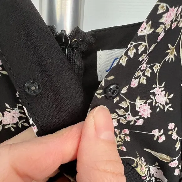 She   Sky Black Floral Ruffle Bottom Lined Mini Fit Flare A-Line Sun Dress Sz L