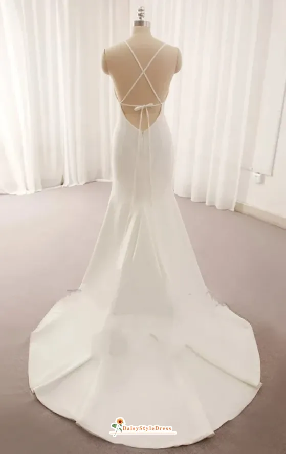 Simple Sexy Slit Fit and Flare Summer Wedding Dress