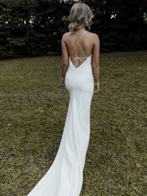 Simple Sexy Slit Fit and Flare Summer Wedding Dress